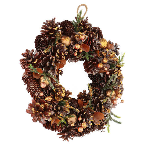 Advent wreath golden glitter wreath with pine cones 30 cm 3