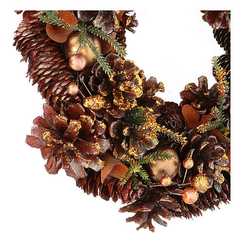 Advent wreath golden glitter wreath with pine cones 30 cm 4