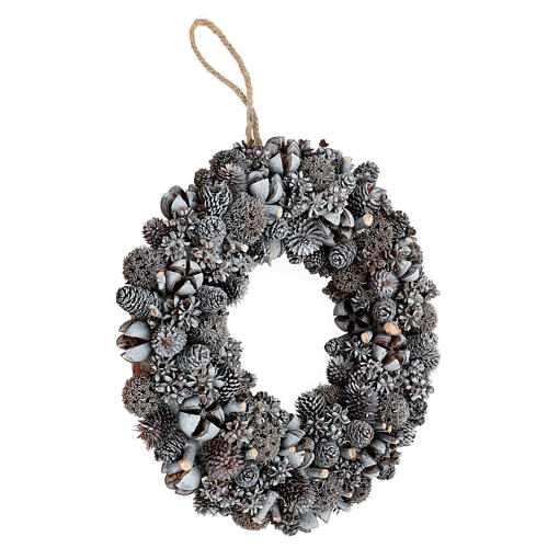 Christmas wreath with pinecones, fruits and white glitter 25 cm 3