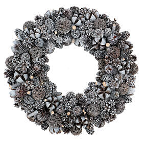Couronne Noël pommes de pin fruits secs paillettes blanches 25 cm
