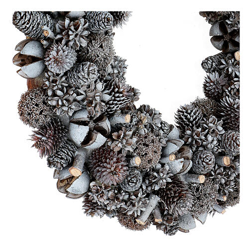 Couronne Noël pommes de pin fruits secs paillettes blanches 25 cm 3