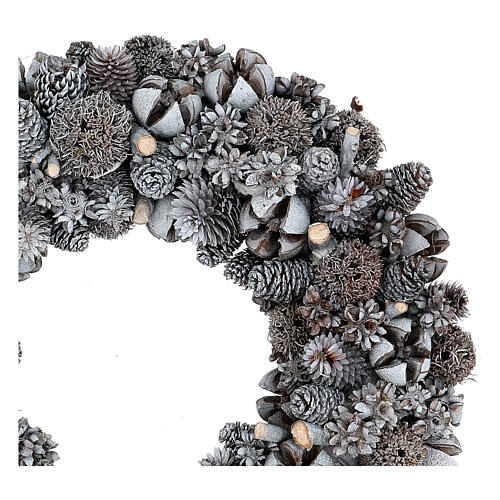 Couronne Noël pommes de pin fruits secs paillettes blanches 25 cm 5