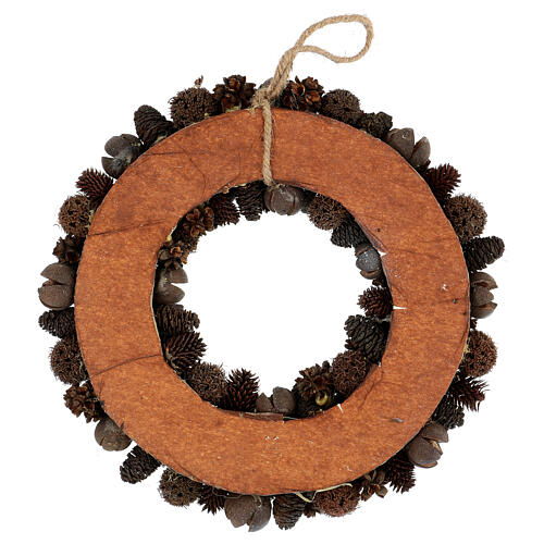 Couronne Noël pommes de pin fruits secs paillettes blanches 25 cm 6