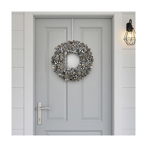 Ghirlanda Natale pigne frutta secca glitter bianco 25 cm 2