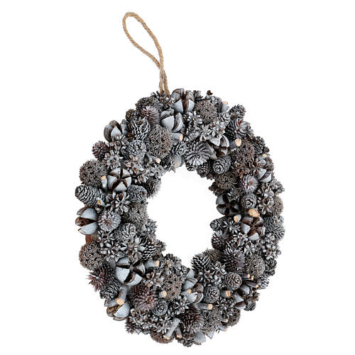 Ghirlanda Natale pigne frutta secca glitter bianco 25 cm 4