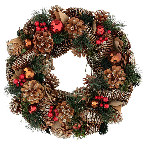 Christmas wreath with berries, pinecones and golden glitter 35 cm 1