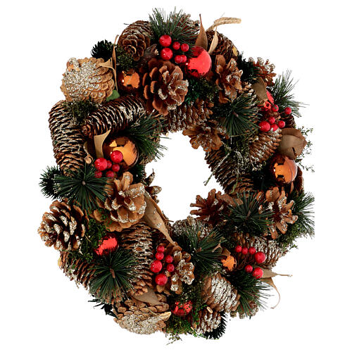 Christmas wreath with berries, pinecones and golden glitter 35 cm 3