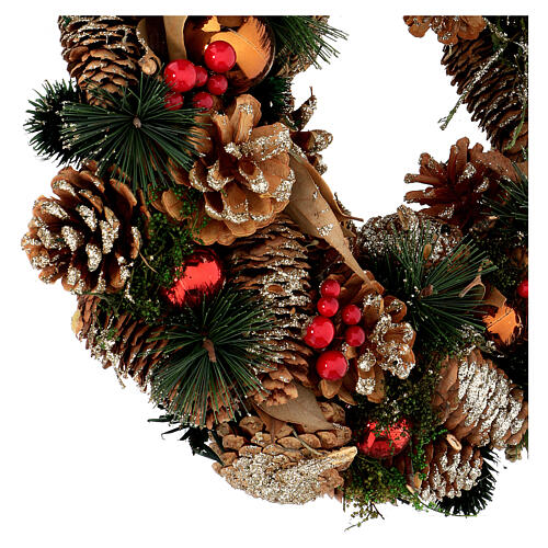 Christmas wreath with berries, pinecones and golden glitter 35 cm 4