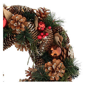 Christmas wreath with gold glitter berries and pine cones 35 cm