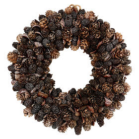 Advent wreath of pinecones and leaves 30 cm
