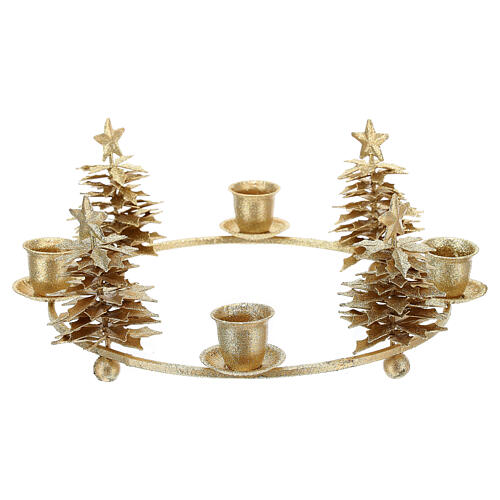 Golden glittery Advent wreath with candle holders 24 cm 1