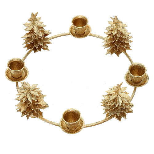 Golden glittery Advent wreath with candle holders 24 cm 3