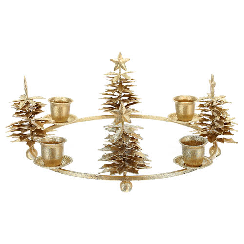 Golden glittery Advent wreath with candle holders 24 cm 4