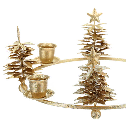 Corona avvento oro glitter portacandela 24 cm 2