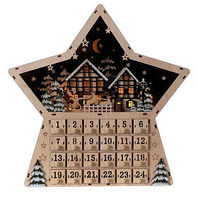 Adventskalender Holzstern Lichtglockenspiel, 40x40x10 cm
