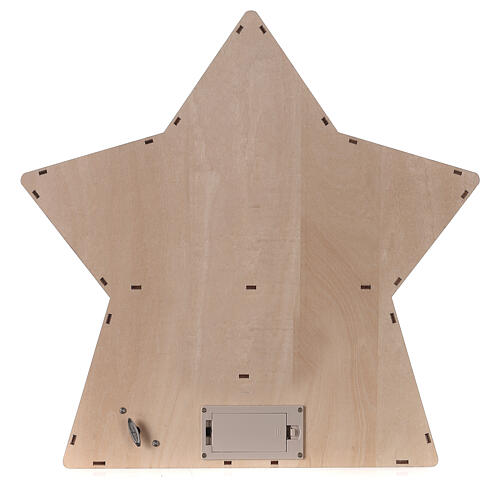 Wooden Advent calendar, star-shaped, with lights and music box, 40x40x10 cm 6