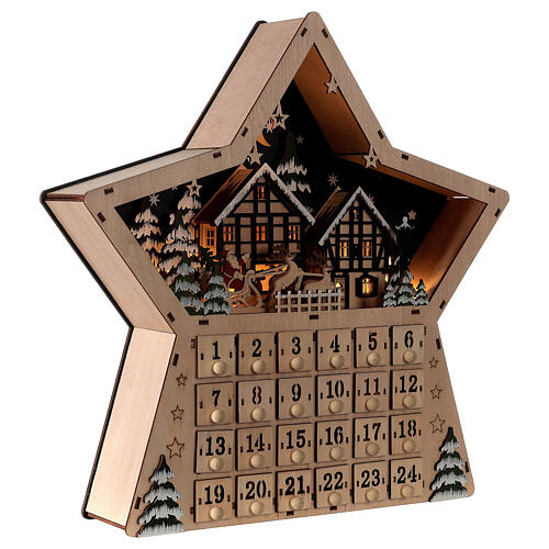 Calendario dell'Avvento legno stella luce carillon 40x40x10 cm 6