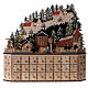 Wooden Advent calendar with mountain village, lights and music box, 45x45x15 cm s1