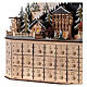 Wooden Advent calendar with mountain village, lights and music box, 45x45x15 cm s5