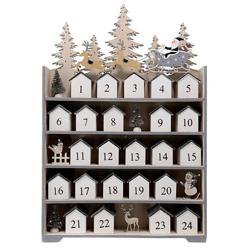 Advent calendar, Santa on his sleigh, grey wood, 10x16 in 1