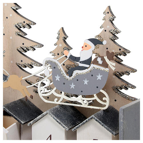 Advent calendar, Santa on his sleigh, grey wood, 10x16 in 6