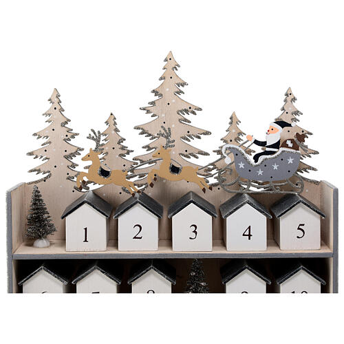Advent calendar, Santa on his sleigh, grey wood, 10x16 in 7