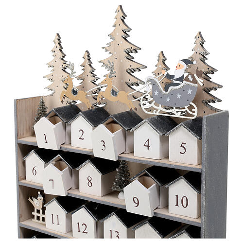 Advent calendar, Santa on his sleigh, grey wood, 10x16 in 8