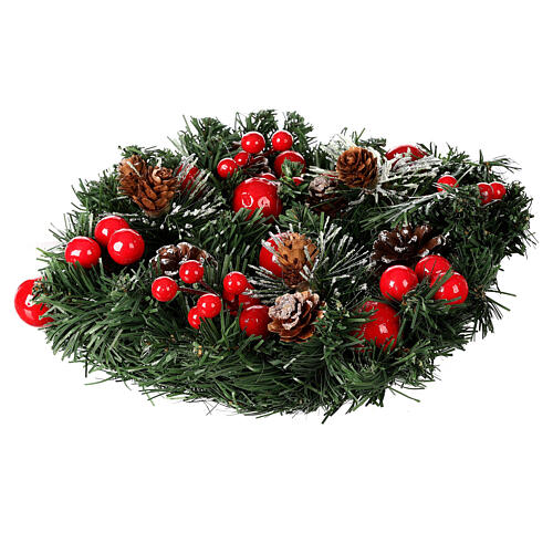 Christmas wreath with red berries and snowy pinecones 12 in 4