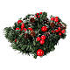 Coroa 30 cm bagas vermelhas e pinhas com neve s3