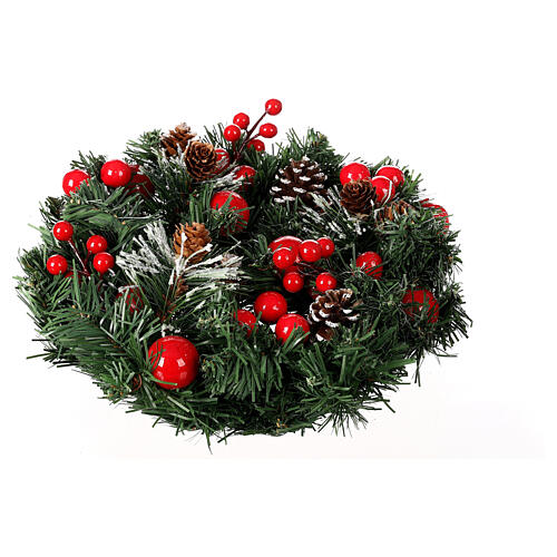 Wreath 30 cm red berries and pine cones with snow 1