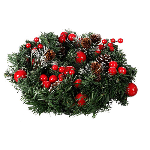 Wreath 30 cm red berries and pine cones with snow 2