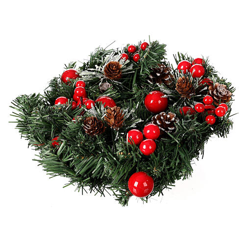 Wreath 30 cm red berries and pine cones with snow 3