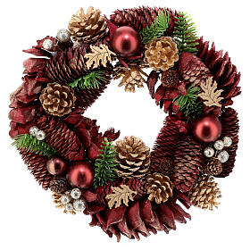 Christmas wreath with red pinecones and balls 12 in