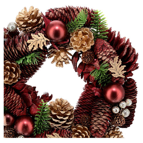 Christmas wreath with red pinecones and balls 12 in 2