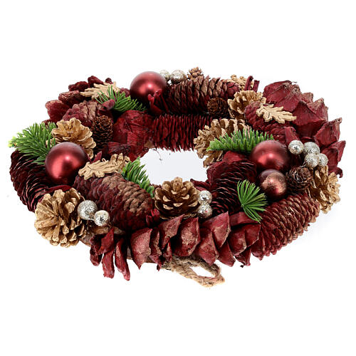 Christmas wreath with red pinecones and balls 12 in 3
