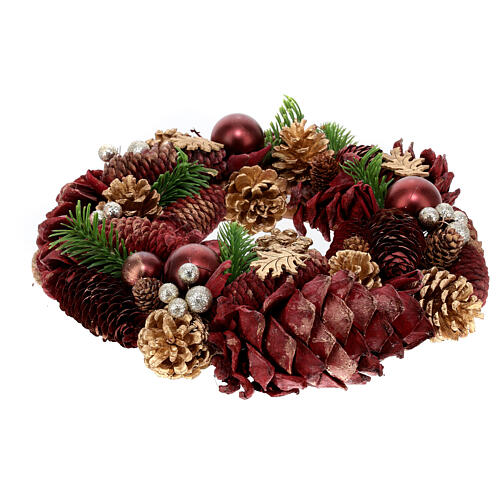 Christmas wreath with red pinecones and balls 12 in 4