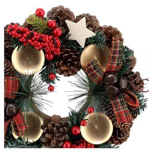Advent wreath with pinecones, bells and candleholders 12 in 2