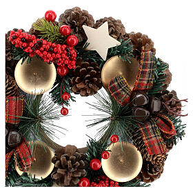 Advent wreath pine cones bells with candle spikes 30 cm