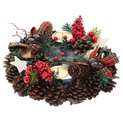 Advent wreath pine cones bells with candle spikes 30 cm 1