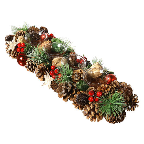 Advent centrepiece with pinecones and 4 candles 16x4x4 in 3