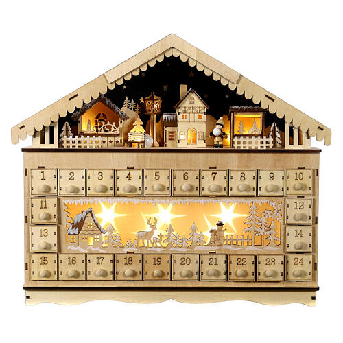 Wooden Advent calendar, mountain cabin, 16x18x4 in 1