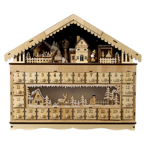 Wooden Advent calendar, mountain cabin, 16x18x4 in 10