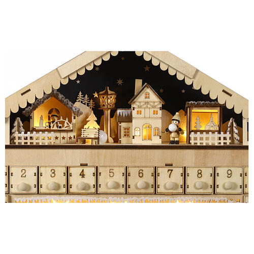 Calendario dell'avvento legno casa alpina 40x45x10 cm 4