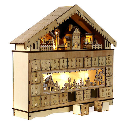 Kalendarz adwentowy z drewna, dek. dom alpejski, 40x45x10 cm 5