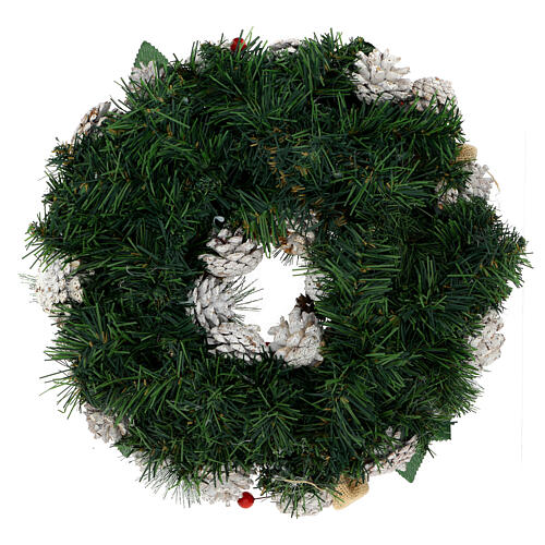 Advent wreath with white pinecones, leaves and red balls 14 in 4