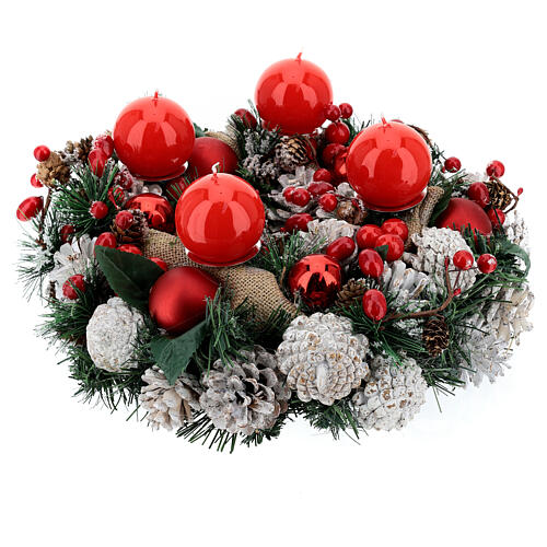 Advent wreath kit, wreath with red wax candles 1
