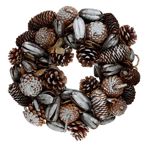 Advent wreath with silver pinecones, d. 12 in 1