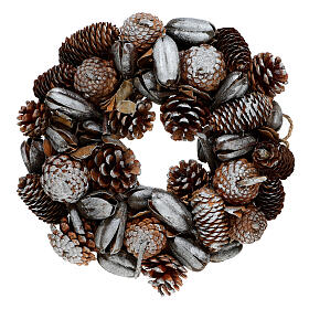 Silver Advent wreath with pine cones d. 30cm