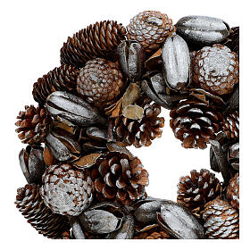 Silver Advent wreath with pine cones d. 30cm