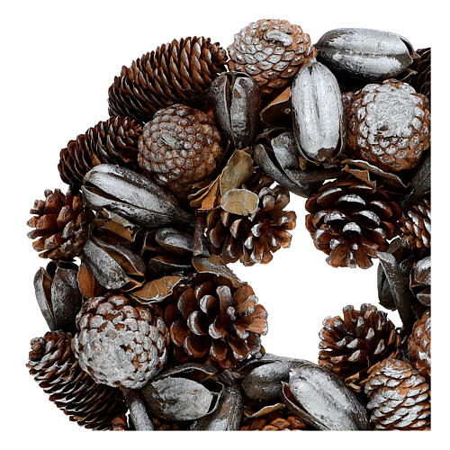 Silver Advent wreath with pine cones d. 30cm 2